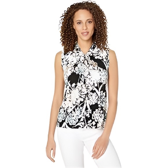 Tommy Hilfiger Tops - Tommy Hilfiger Womens Floral Print Knot Neck Knit Top Black Multi